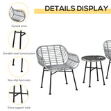 Outsunny 3 Pieces Patio PE Rattan Bistro Set, Outdoor Round Wicker Woven Coffee Set, Conversation Furniture Set
