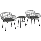 Outsunny 3 Pieces Patio PE Rattan Bistro Set, Outdoor Round Wicker Woven Coffee Set, Conversation Furniture Set
