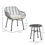 Outsunny 3 Pieces Patio PE Rattan Bistro Set, Outdoor Round Wicker Woven Coffee Set, Conversation Furniture Set
