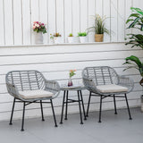 Outsunny 3 Pieces Patio PE Rattan Bistro Set, Outdoor Round Wicker Woven Coffee Set, Conversation Furniture Set