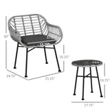 Outsunny 3 Pieces Patio PE Rattan Bistro Set, Outdoor Round Wicker Woven Coffee Set, Conversation Furniture Set