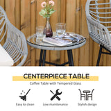 Outsunny 3 Pieces Patio PE Rattan Bistro Set, Outdoor Round Wicker Woven Coffee Set, Conversation Furniture Set