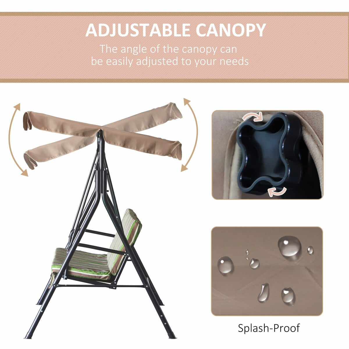 Outsunny 3-Seat Outdoor Patio Swing Chair - N/A