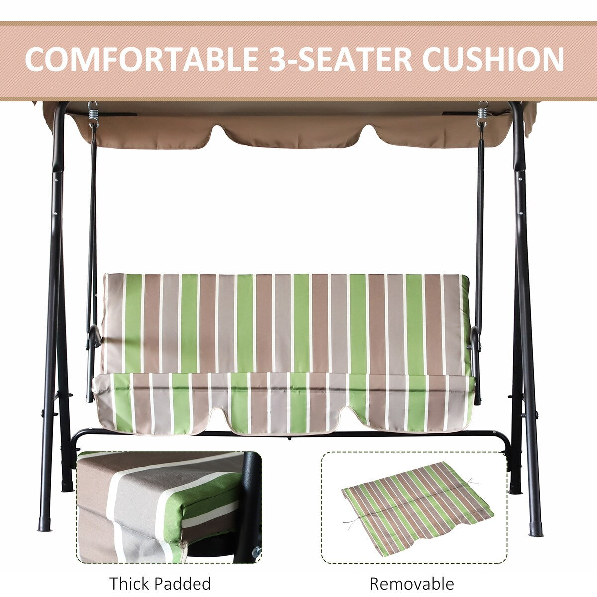 Outsunny 3-Seat Outdoor Patio Swing Chair - N/A