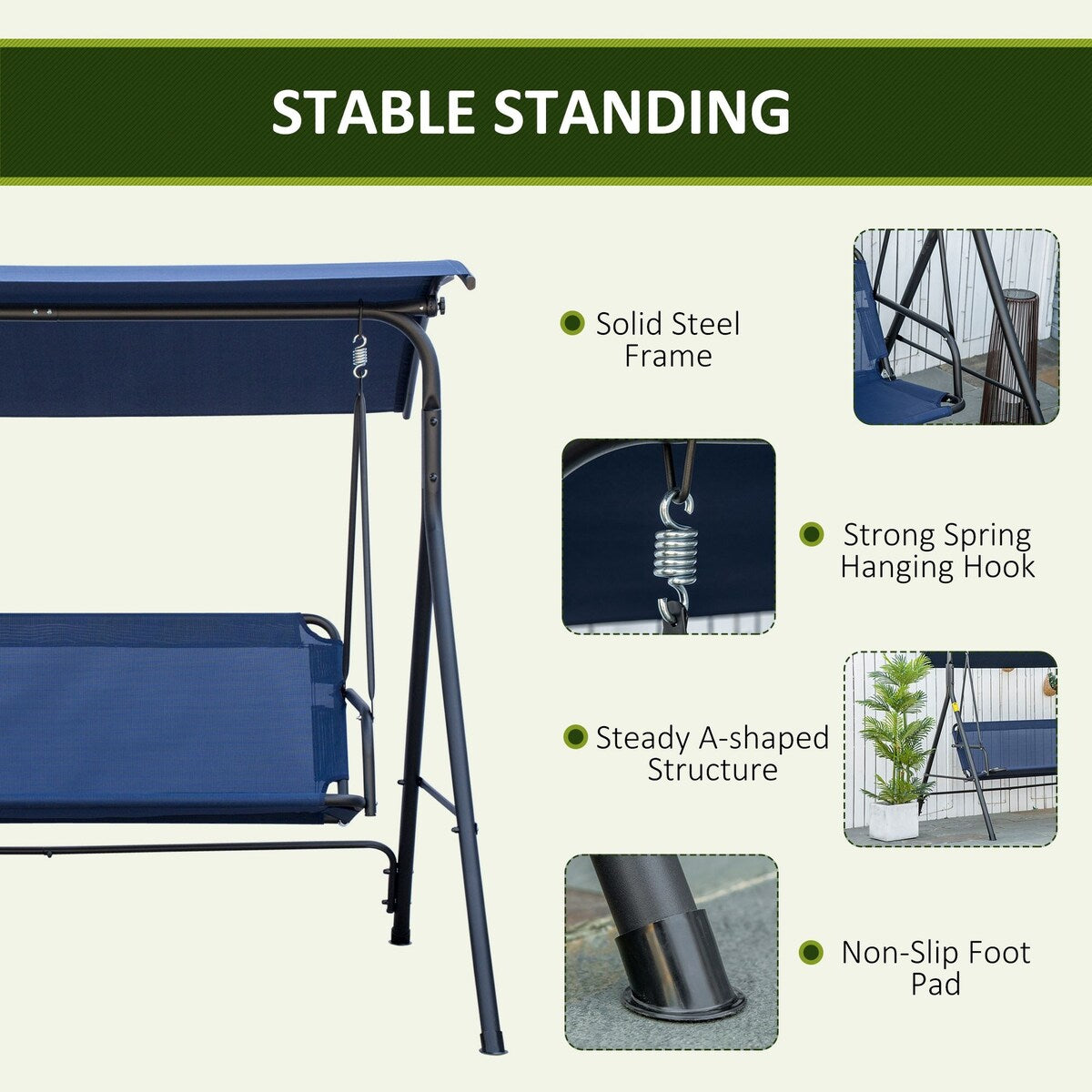 Outsunny 3-Seat Outdoor Patio Swing Chair - N/A
