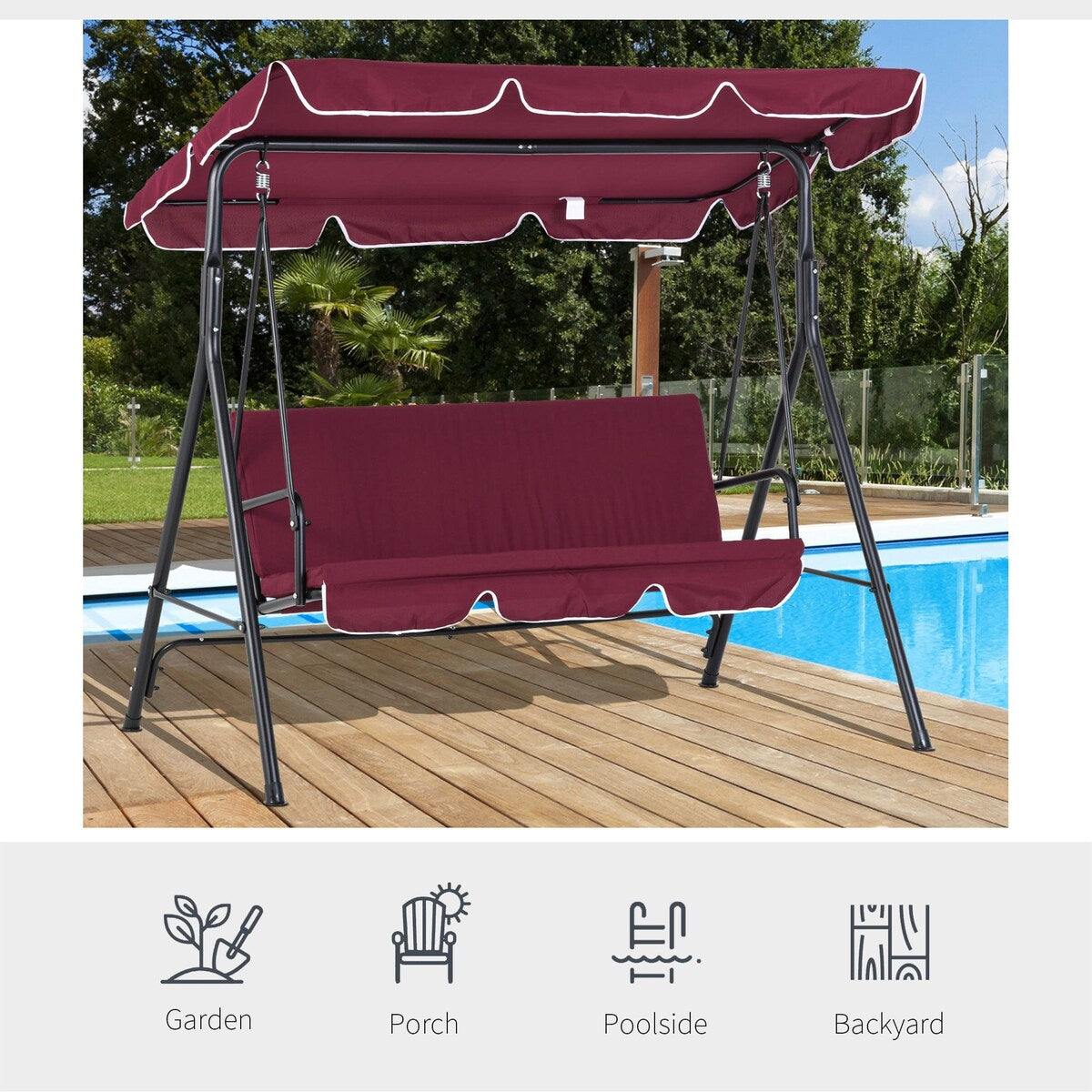 Outsunny 3-Seat Outdoor Patio Swing Chair - N/A