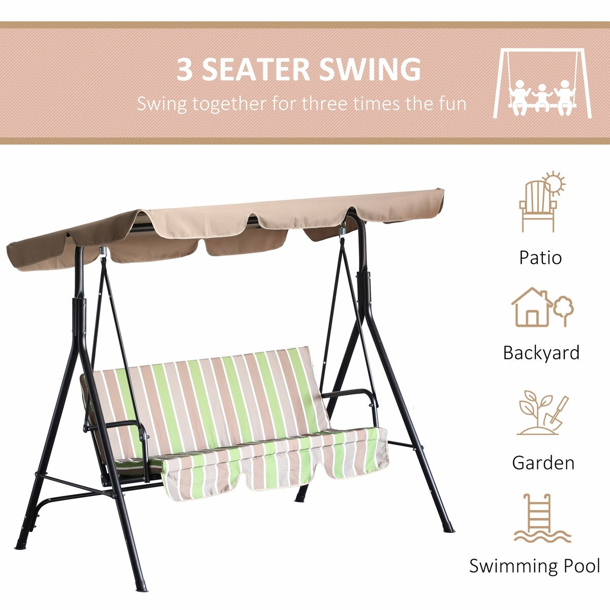 Outsunny 3-Seat Outdoor Patio Swing Chair - N/A