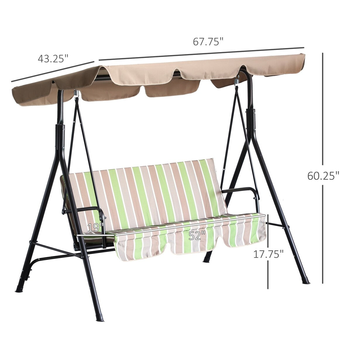 Outsunny 3-Seat Outdoor Patio Swing Chair - N/A