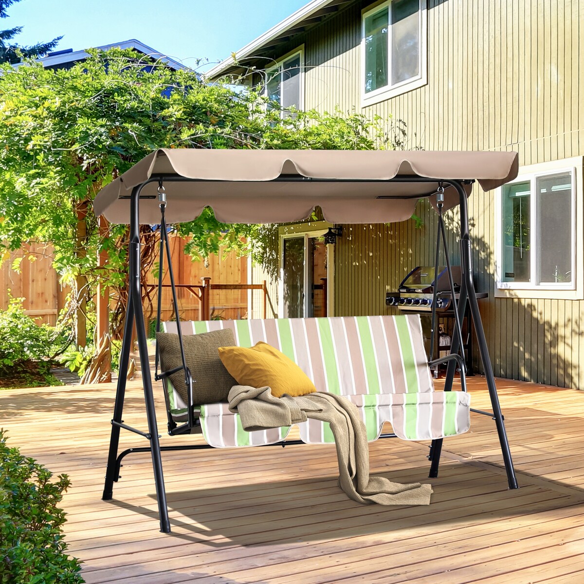 Outsunny 3-Seat Outdoor Patio Swing Chair - N/A