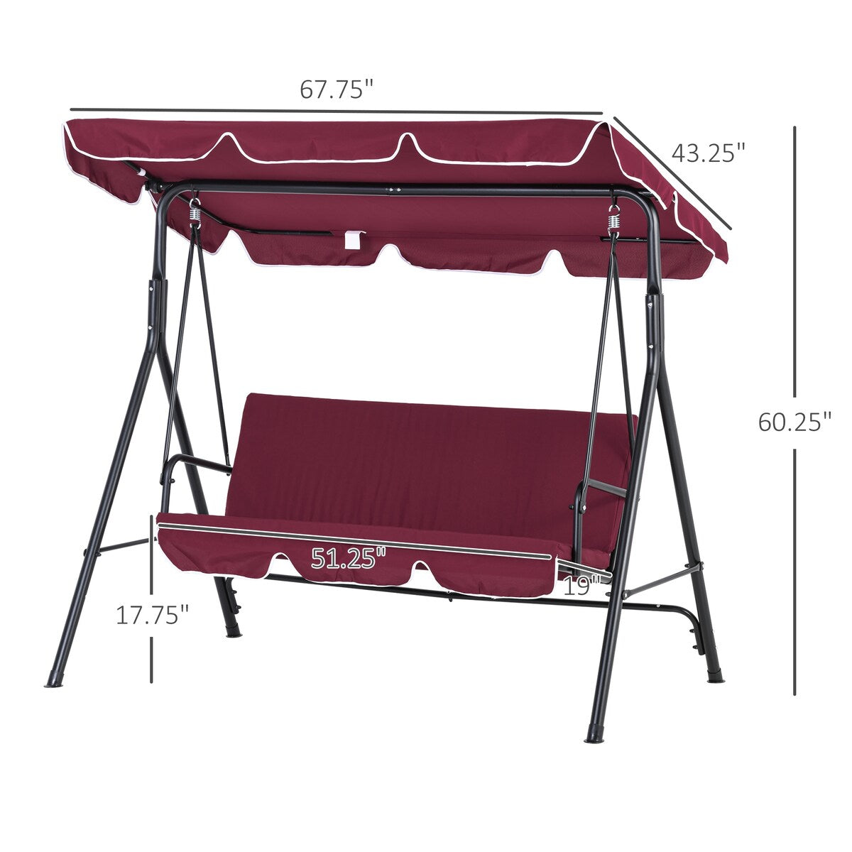 Outsunny 3-Seat Outdoor Patio Swing Chair - N/A