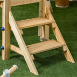 Outsunny 3 in 1 Wooden Swing Set with Slide, Baby Swing Seat, Fort, Wheel, Telescope, Mailbox, 1.5-4 Years Old, 67"x79"x46.5"