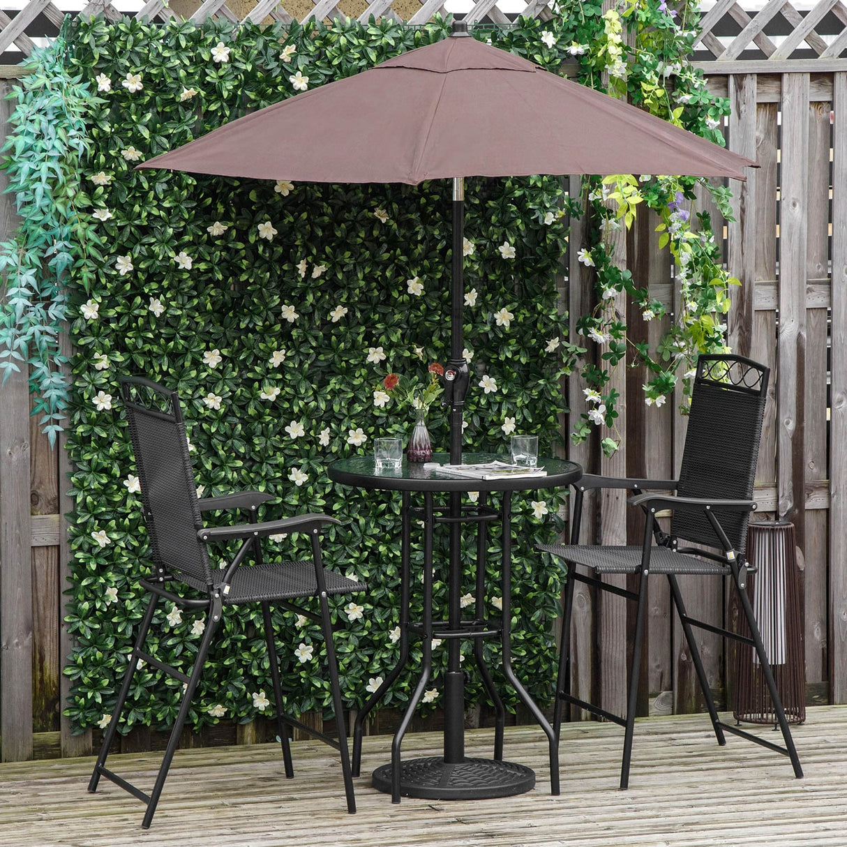 Outsunny 4 Piece Folding Outdoor Patio Pub Dining Table And Chairs Set With 6' Adjustable Tilt Umbrella