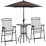 Outsunny 4 Piece Folding Outdoor Patio Pub Dining Table And Chairs Set With 6' Adjustable Tilt Umbrella