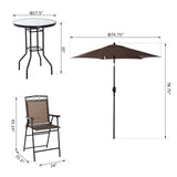 Outsunny 4 Piece Folding Outdoor Patio Pub Dining Table And Chairs Set With 6' Adjustable Tilt Umbrella