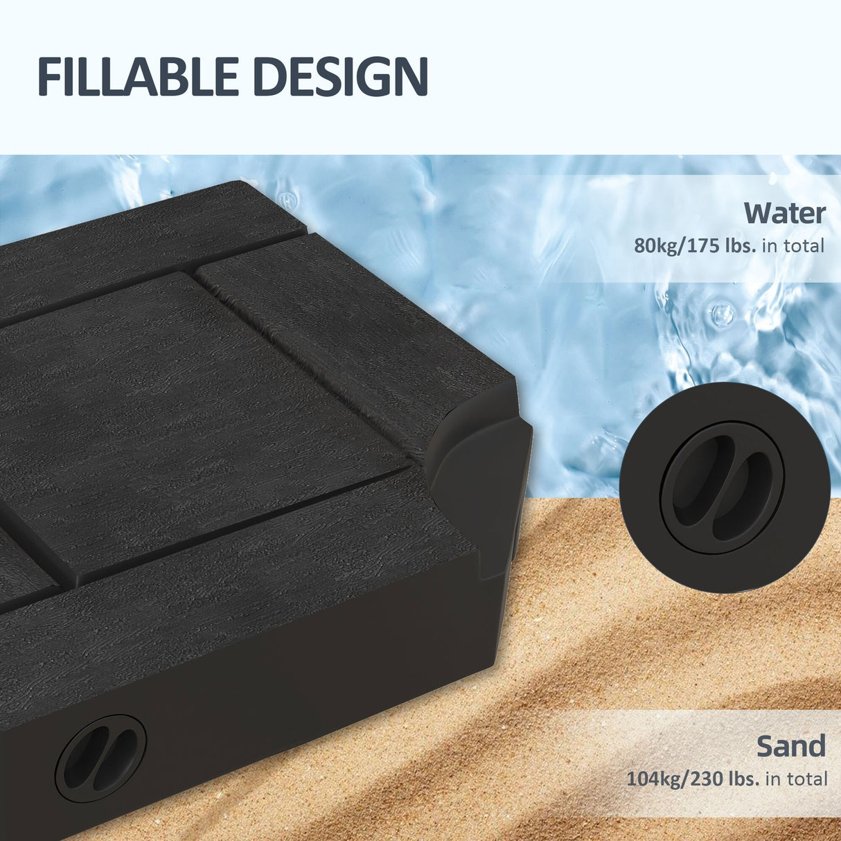 Outsunny 4 Piece Patio Cantilever Umbrella Base Weight Set, Fillable Outdoor Offset Umbrella Weights for Umbrella Stand