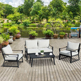 Outsunny 4 Piece Patio Furniture Set, Aluminum Conversation Set, Outdoor Garden Sofa Set