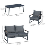 Outsunny 4 Piece Patio Furniture Set, Aluminum Conversation Set, Outdoor Garden Sofa Set