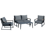 Outsunny 4 Piece Patio Furniture Set, Aluminum Conversation Set, Outdoor Garden Sofa Set