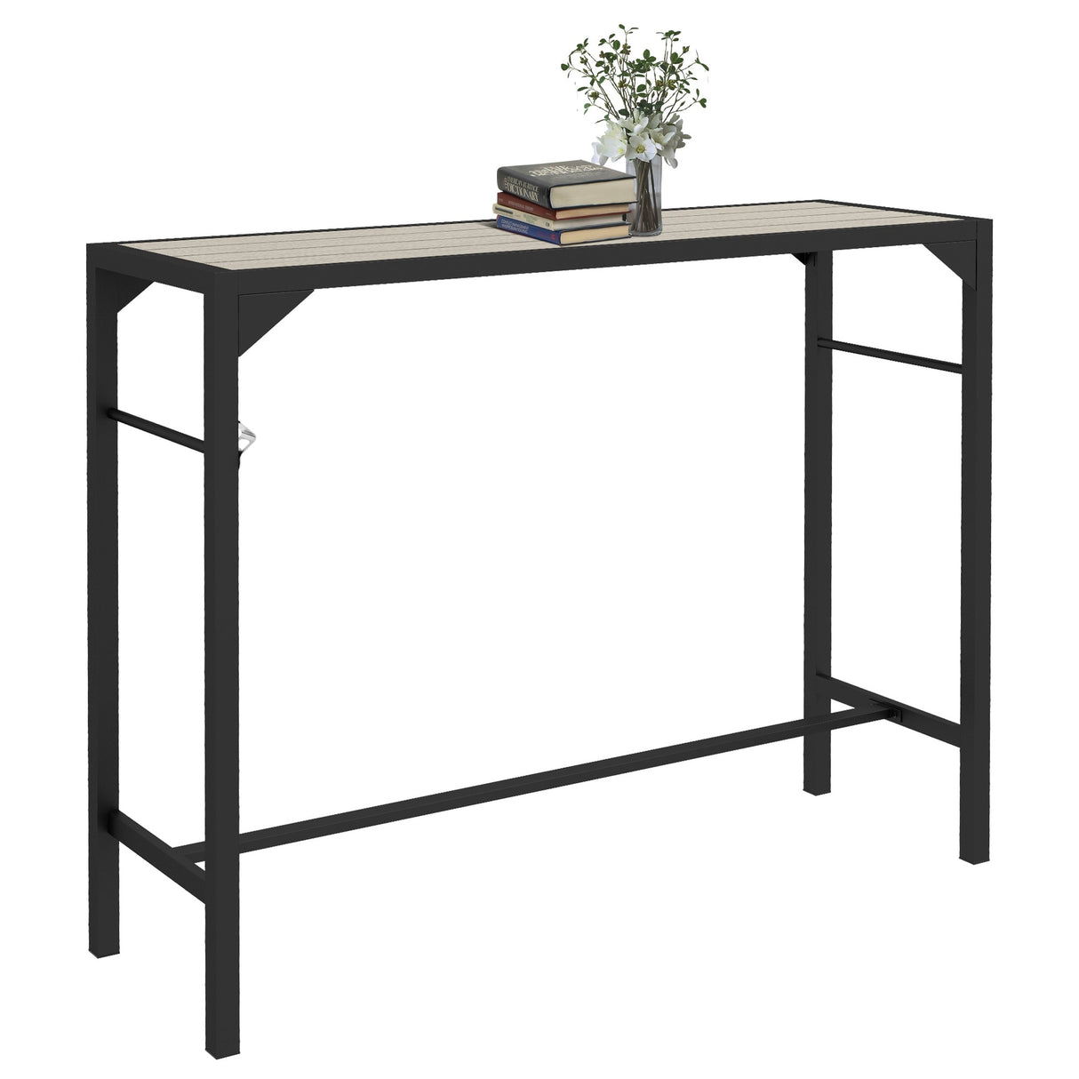 Outsunny 47" Outdoor Bar Table, Bar Height Patio Table with Built-In Bottle Opener and Steel Frame, Garden Table with Plastic