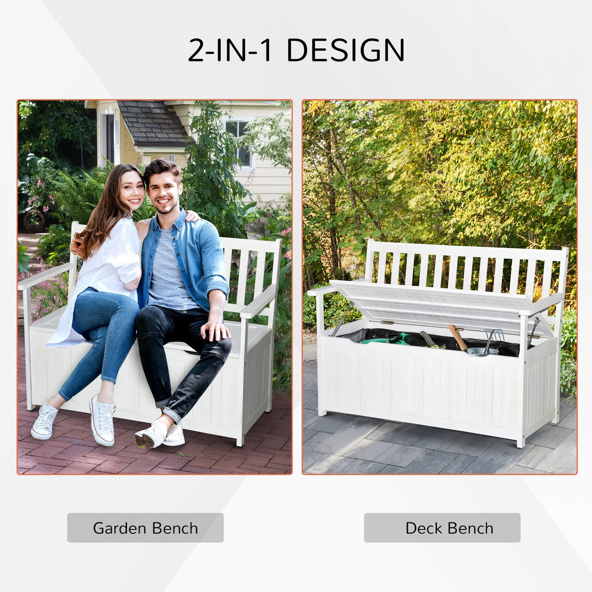 Outsunny 47" Wooden Outdoor Storage Bench with Removable Waterproof Lining