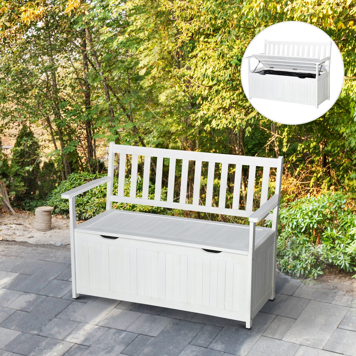 Outsunny 47" Wooden Outdoor Storage Bench with Removable Waterproof Lining