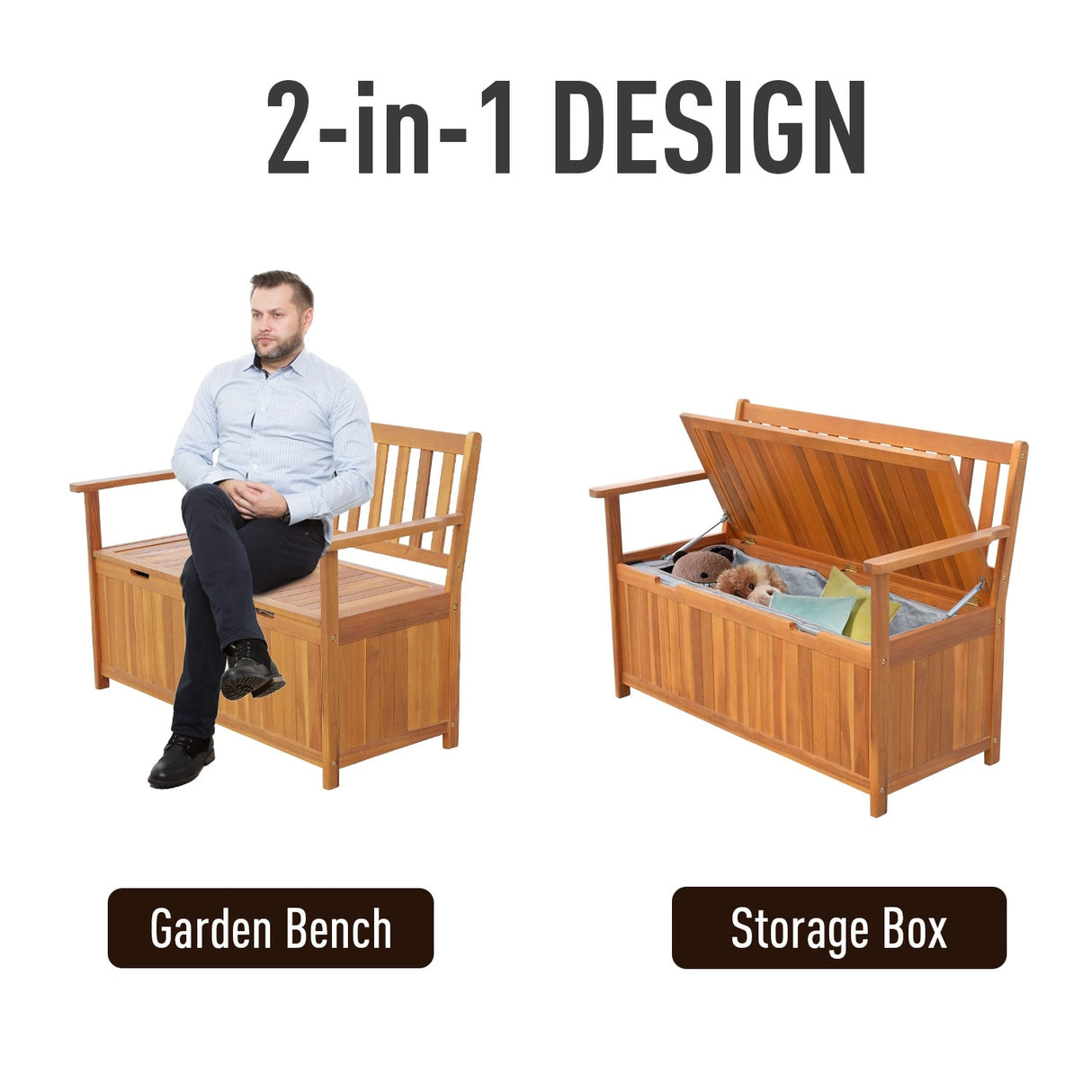 Outsunny 47" Wooden Outdoor Storage Bench with Removable Waterproof Lining
