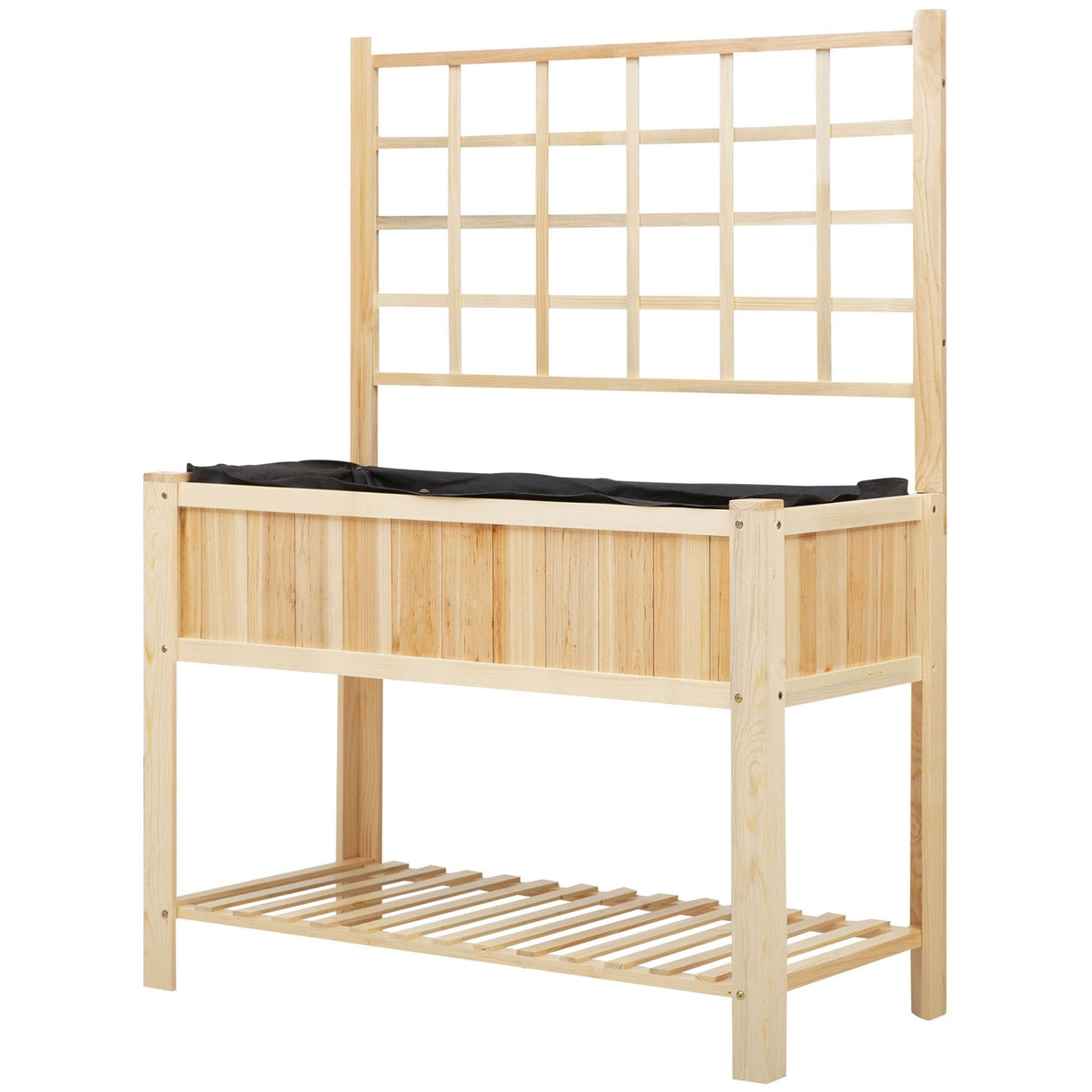 Outsunny 47" x 23" x 35" Wooden Raised Garden Planter Bed with Rear Grid Wall & a Spacious Planting Area for Vegetables