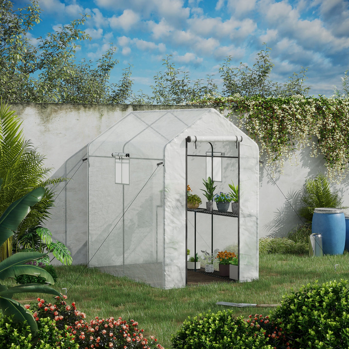 Outsunny 47" x 73"x 75" Walk-in Greenhouse, Outdoor Portable Plant Flower Growing Warm House