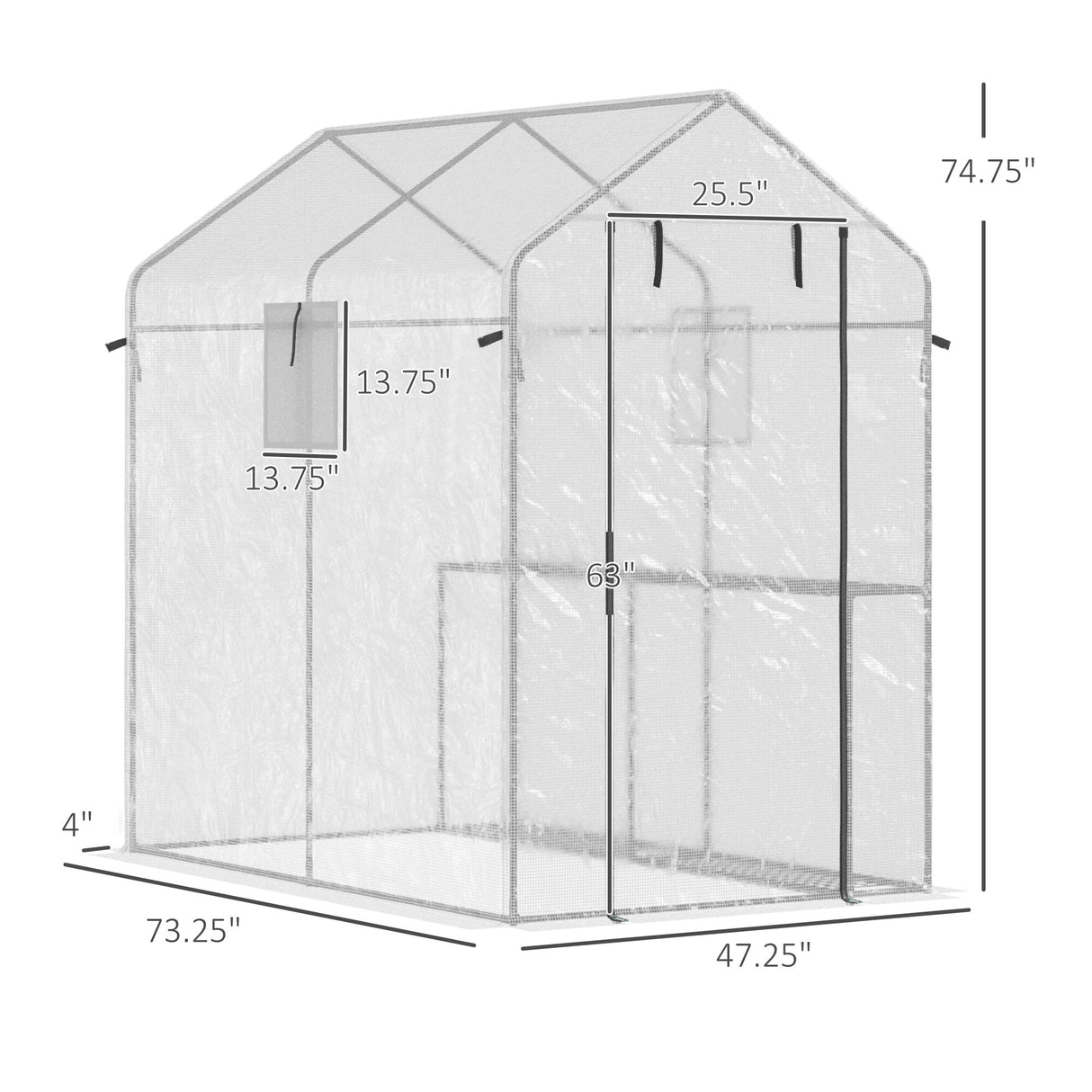 Outsunny 47" x 73"x 75" Walk-in Greenhouse, Outdoor Portable Plant Flower Growing Warm House