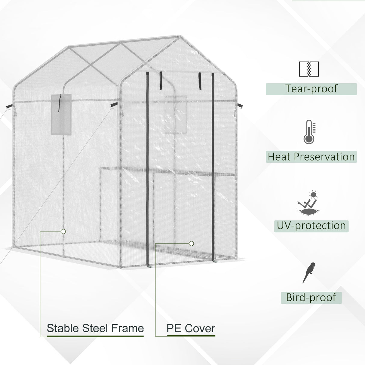 Outsunny 47" x 73"x 75" Walk-in Greenhouse, Outdoor Portable Plant Flower Growing Warm House