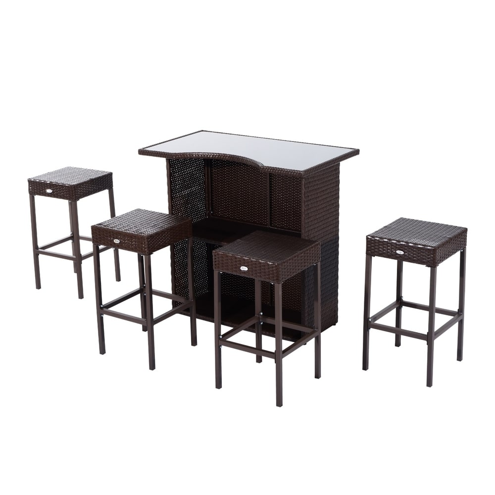 Outsunny 5 Piece Outdoor Patio Rattan Bar Set