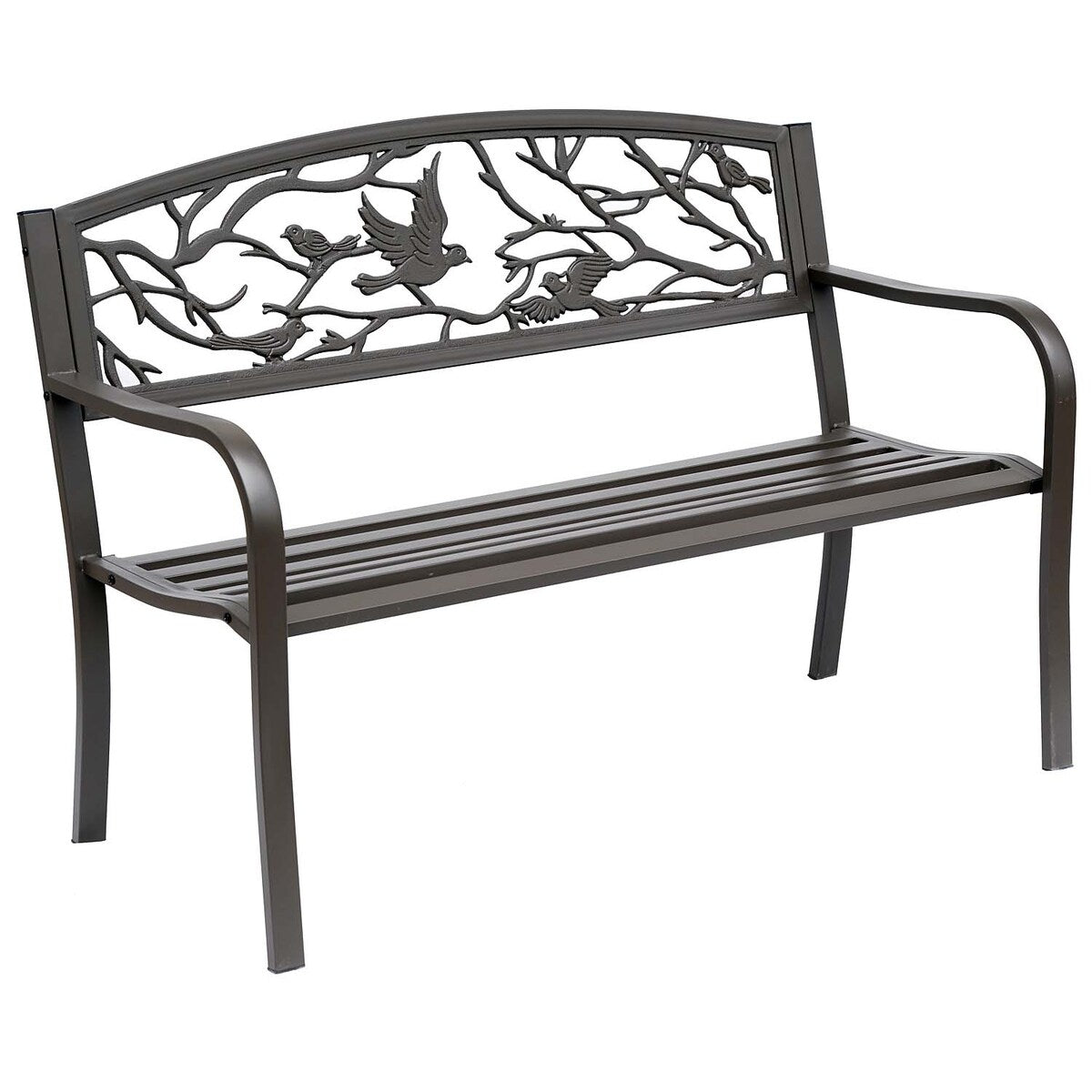 Outsunny 50" Garden Bench, Outdoor Patio Bench with Animal Pattern, Cast Steel Metal Bench