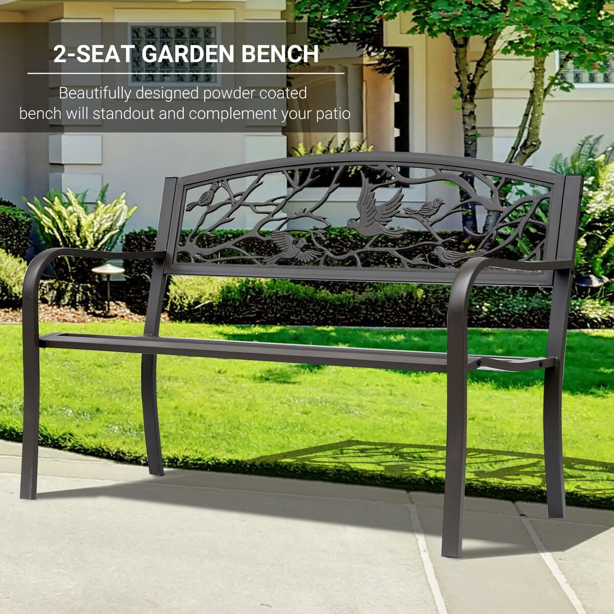 Outsunny 50" Garden Bench, Outdoor Patio Bench with Animal Pattern, Cast Steel Metal Bench