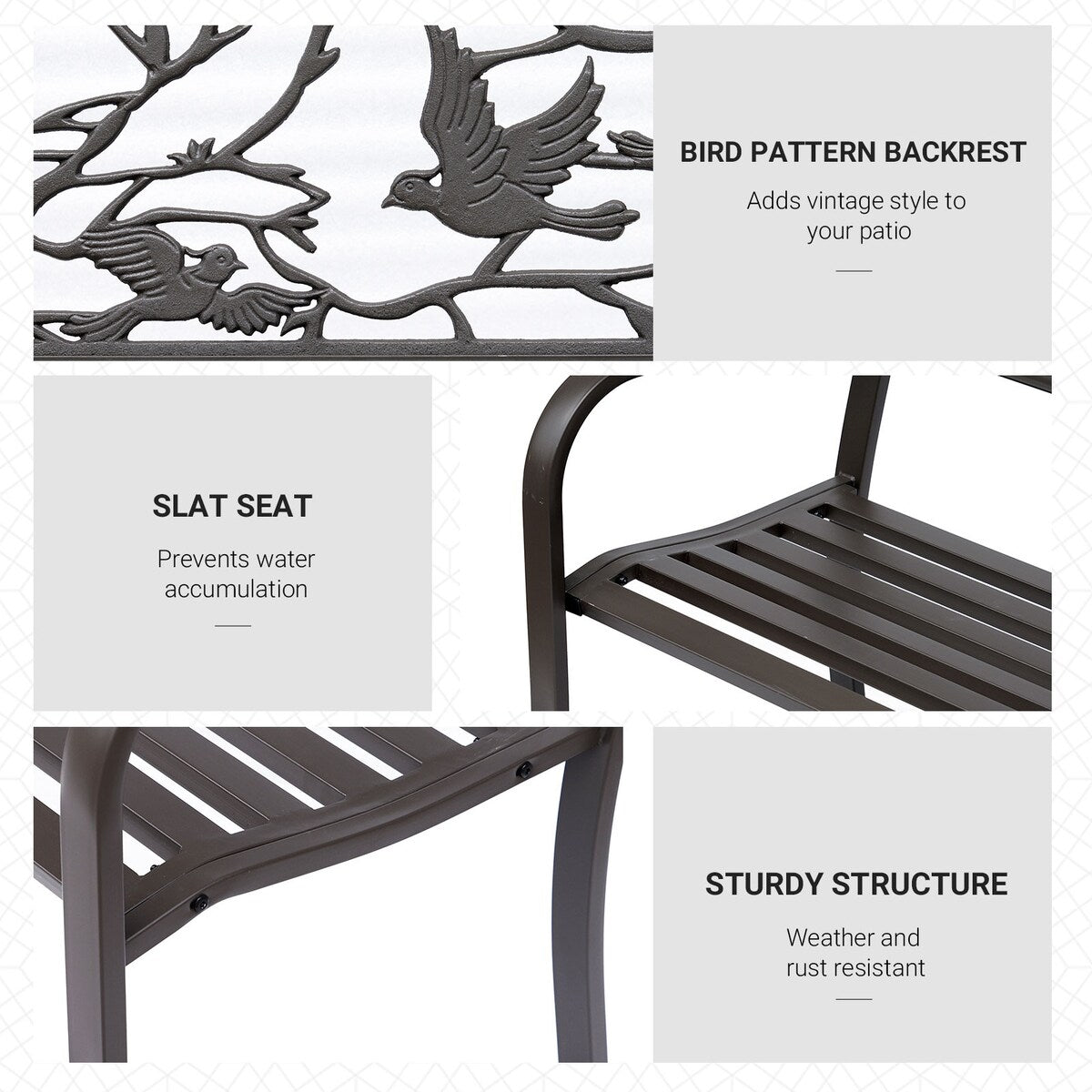 Outsunny 50" Garden Bench, Outdoor Patio Bench with Animal Pattern, Cast Steel Metal Bench