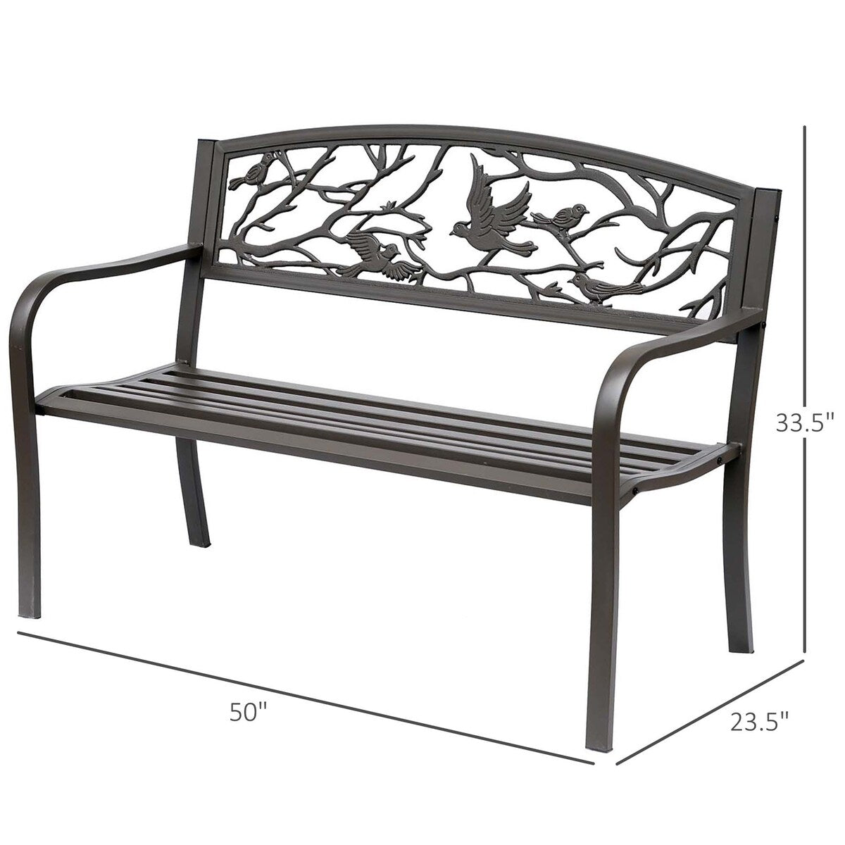Outsunny 50" Garden Bench, Outdoor Patio Bench with Animal Pattern, Cast Steel Metal Bench