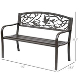 Outsunny 50" Garden Bench, Outdoor Patio Bench with Animal Pattern, Cast Steel Metal Bench
