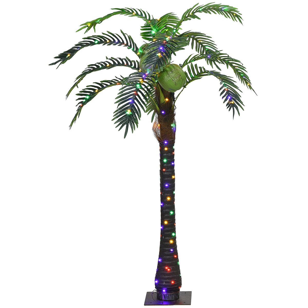 Outsunny 5' Artificial Lighted Palm Tree with 3 Coconuts, 200 LED Light, Color Changing Light Up Tropical Palm Tree with Remote