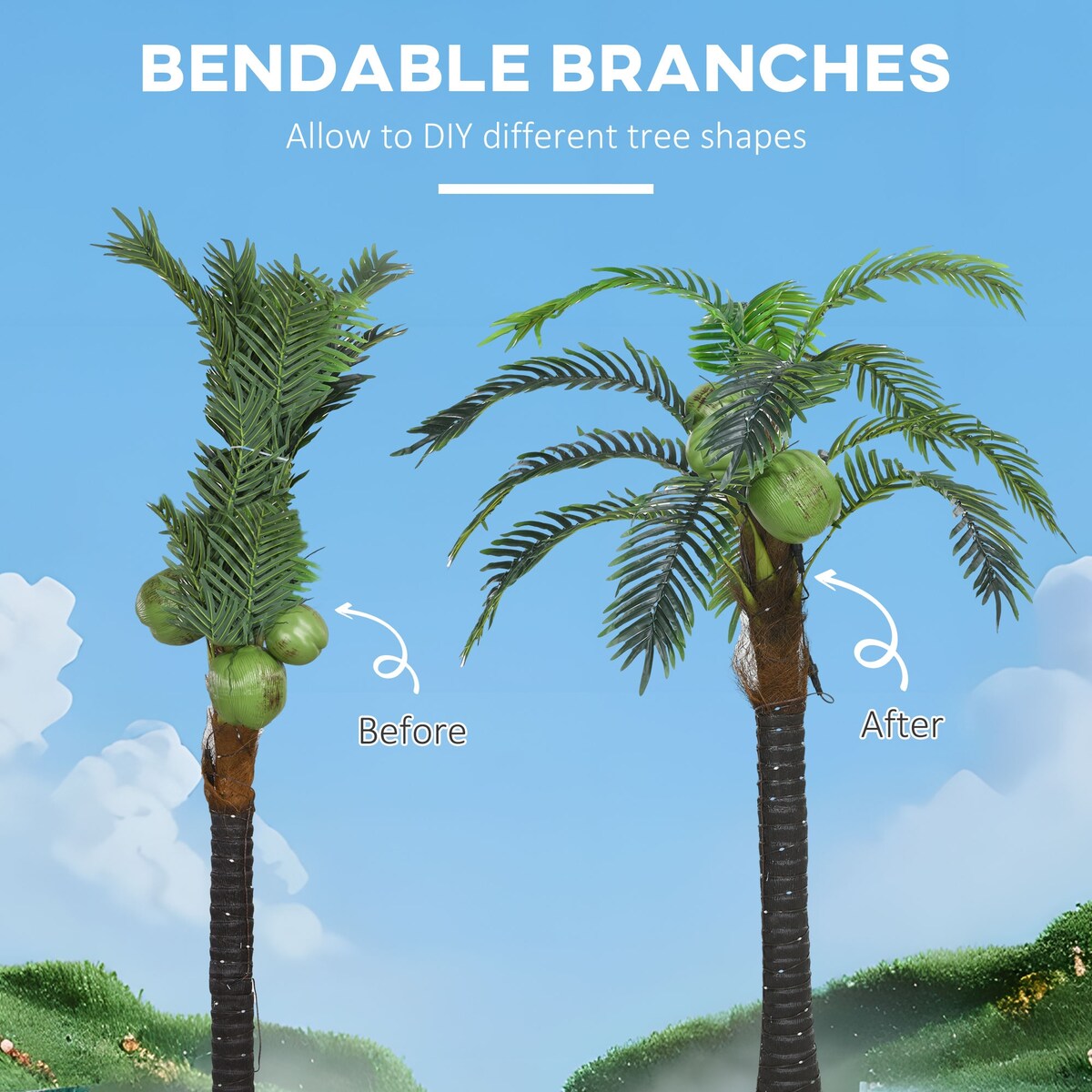 Outsunny 5' Artificial Lighted Palm Tree with 3 Coconuts, 200 LED Light, Color Changing Light Up Tropical Palm Tree with Remote