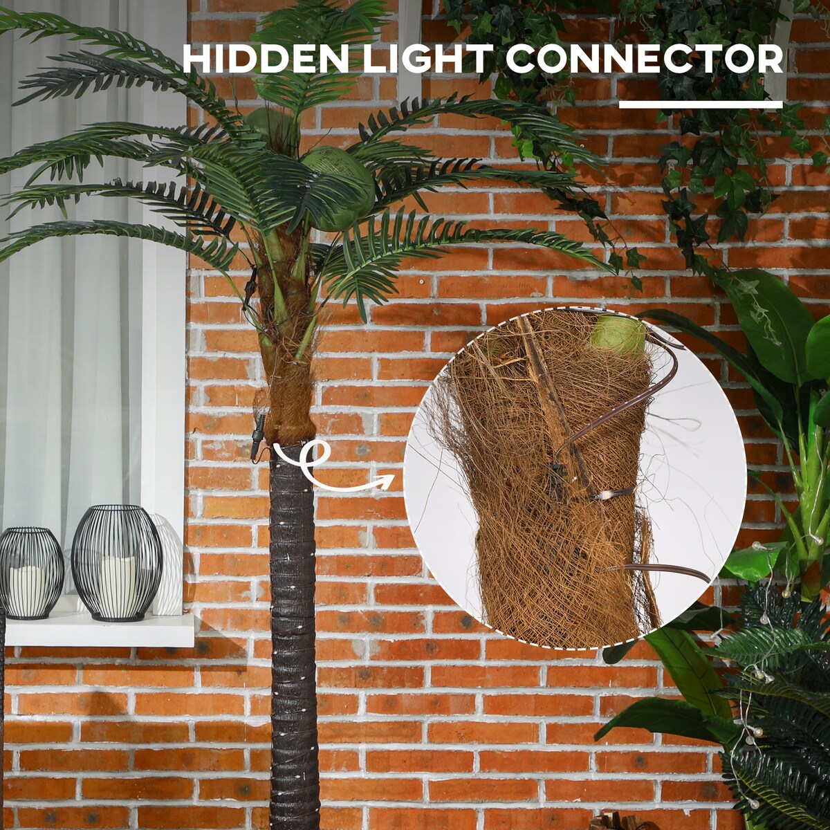 Outsunny 5' Artificial Lighted Palm Tree with 3 Coconuts, 200 LED Light, Color Changing Light Up Tropical Palm Tree with Remote