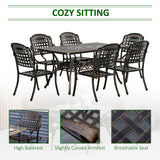 Outsunny 7-Piece Patio Dining Set Cast Aluminium Outdoor Furniture Set 6 Armchairs & Table with Umbrella Hole, Bronze