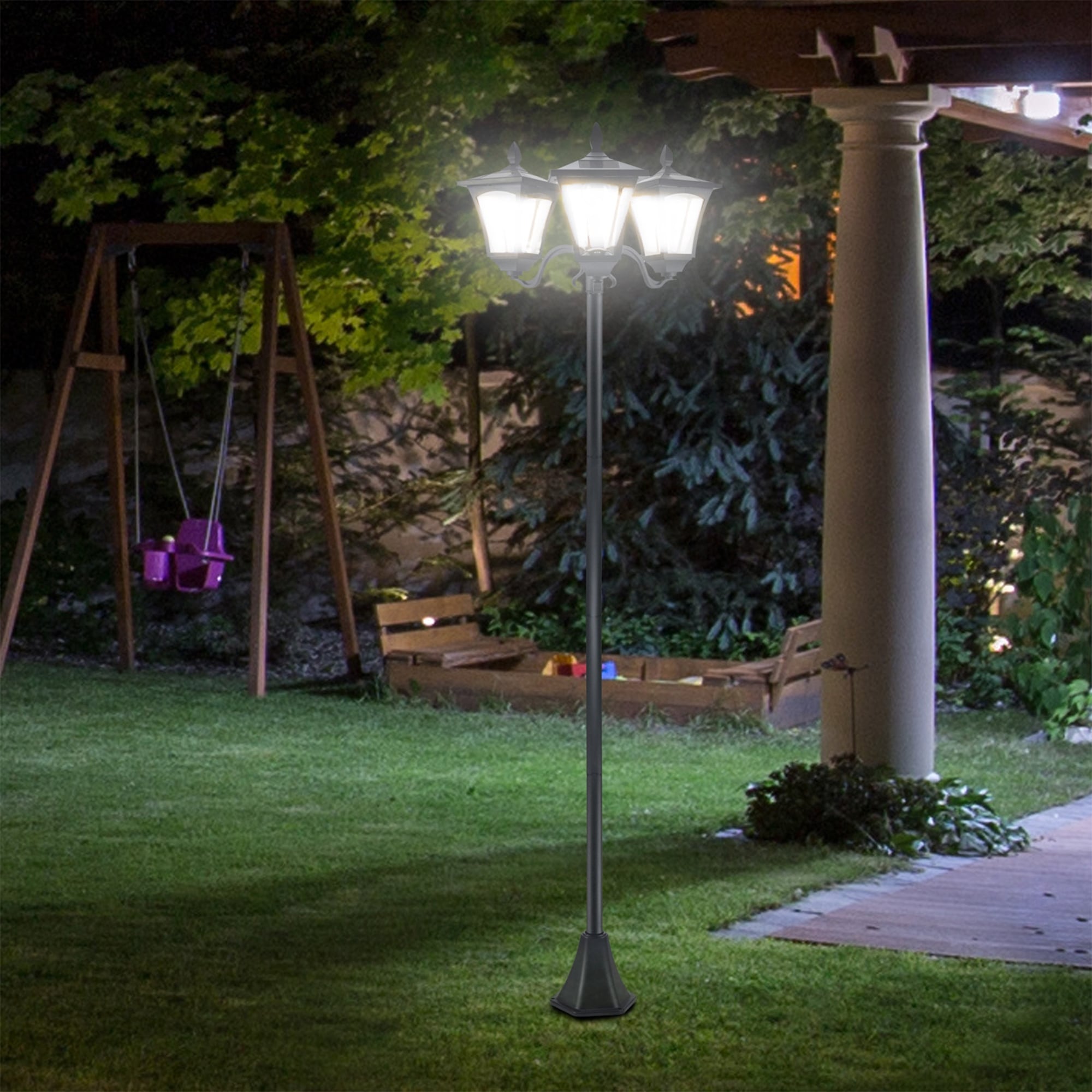 Outsunny 72 Solar Lamp Post Triple Head Street Light All Weather Wa Overstock