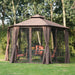 Outsunny 7' x 7' 2-Level Hexagon Outdoor Patio Gazebo Canopy Pavilion with Removable Mesh Curtains, Double Tiered Roof