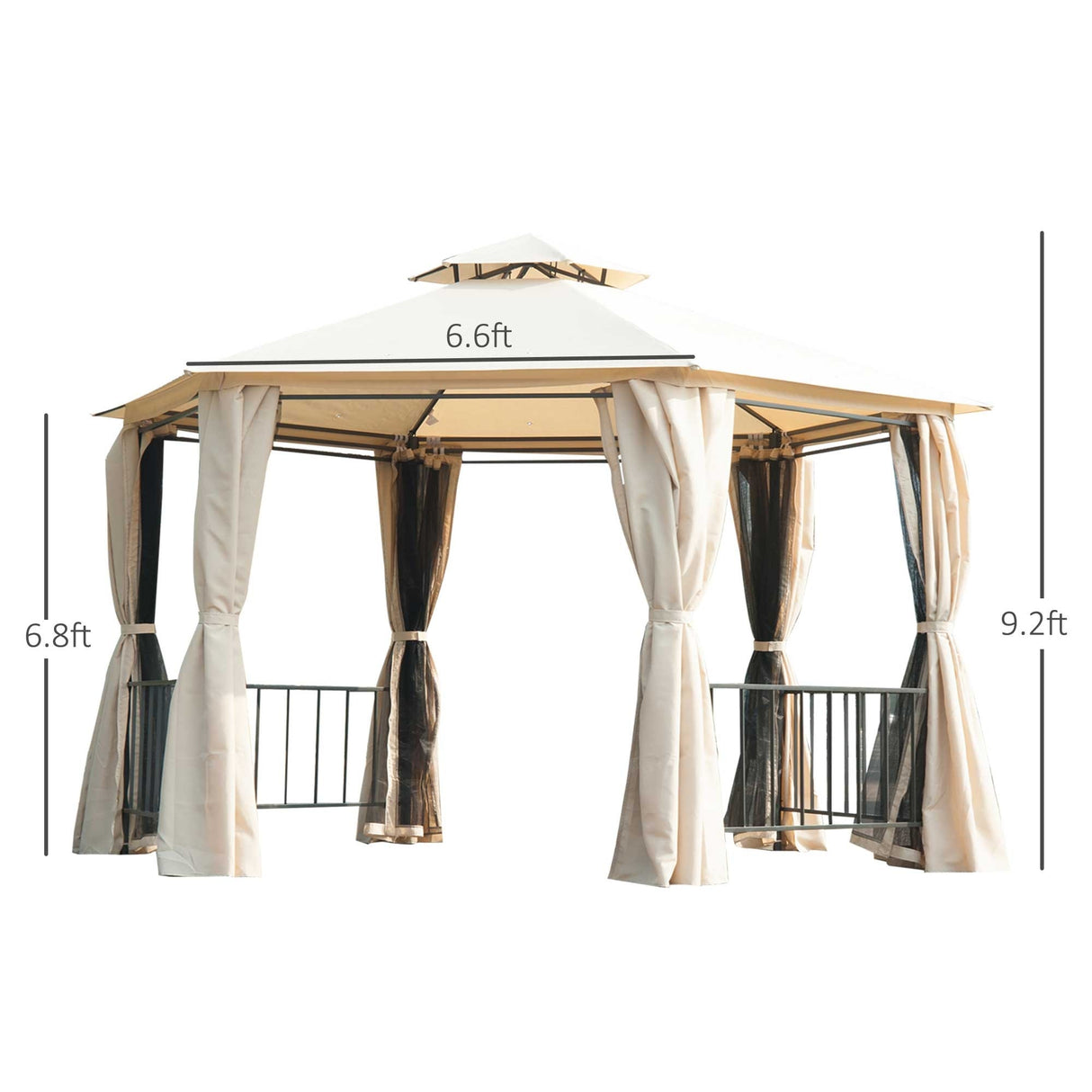 Outsunny 7' x 7' 2-Level Hexagon Outdoor Patio Gazebo Canopy Pavilion with Removable Mesh Curtains, Double Tiered Roof