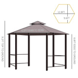 Outsunny 7' x 7' 2-Level Hexagon Outdoor Patio Gazebo Canopy Pavilion with Removable Mesh Curtains, Double Tiered Roof