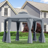 Outsunny 7' x 7' 2-Level Hexagon Outdoor Patio Gazebo Canopy Pavilion with Removable Mesh Curtains, Double Tiered Roof