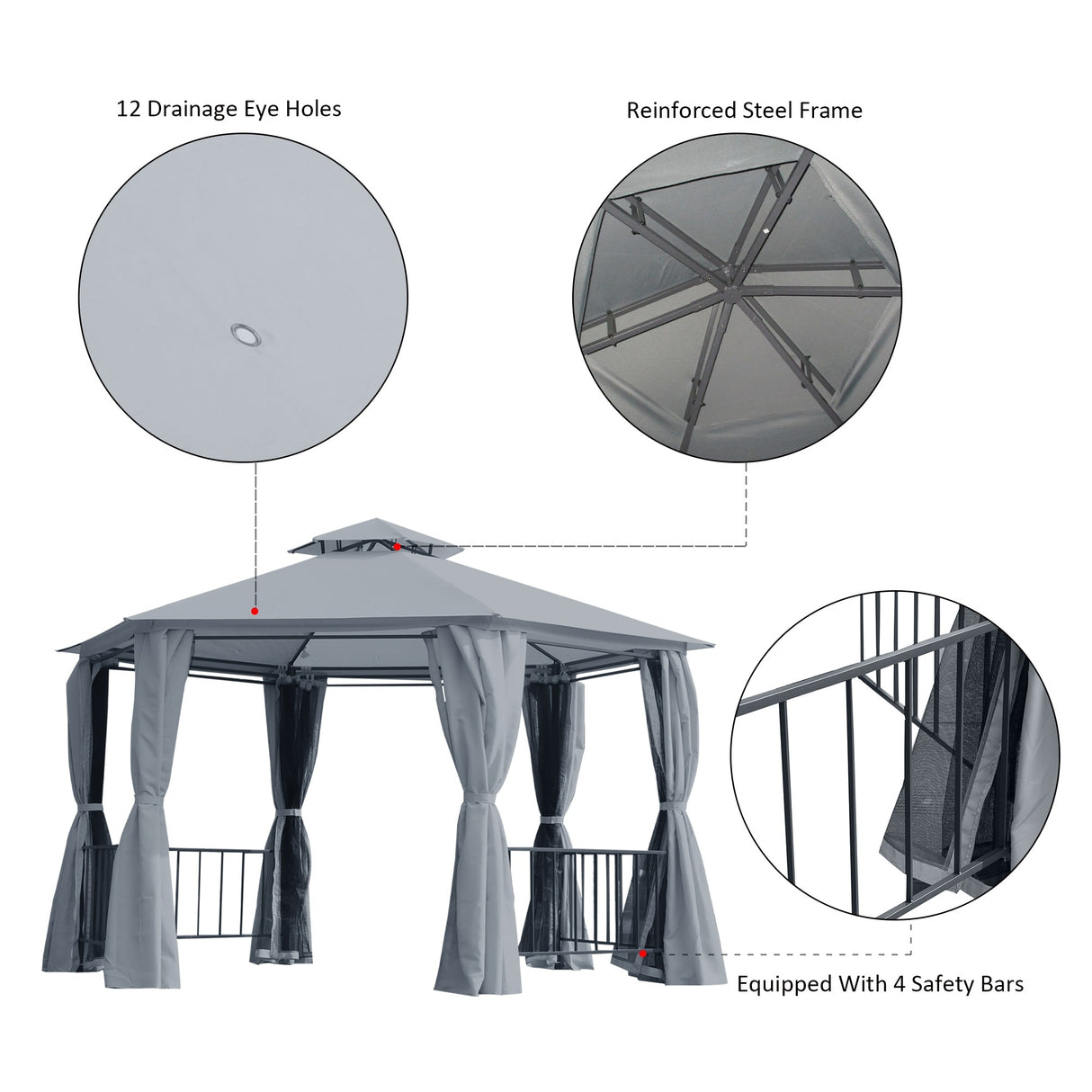Outsunny 7' x 7' 2-Level Hexagon Outdoor Patio Gazebo Canopy Pavilion with Removable Mesh Curtains, Double Tiered Roof