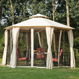 Outsunny 7' x 7' 2-Level Hexagon Outdoor Patio Gazebo Canopy Pavilion with Removable Mesh Curtains, Double Tiered Roof