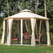 Outsunny 7' x 7' 2-Level Hexagon Outdoor Patio Gazebo Canopy Pavilion with Removable Mesh Curtains, Double Tiered Roof