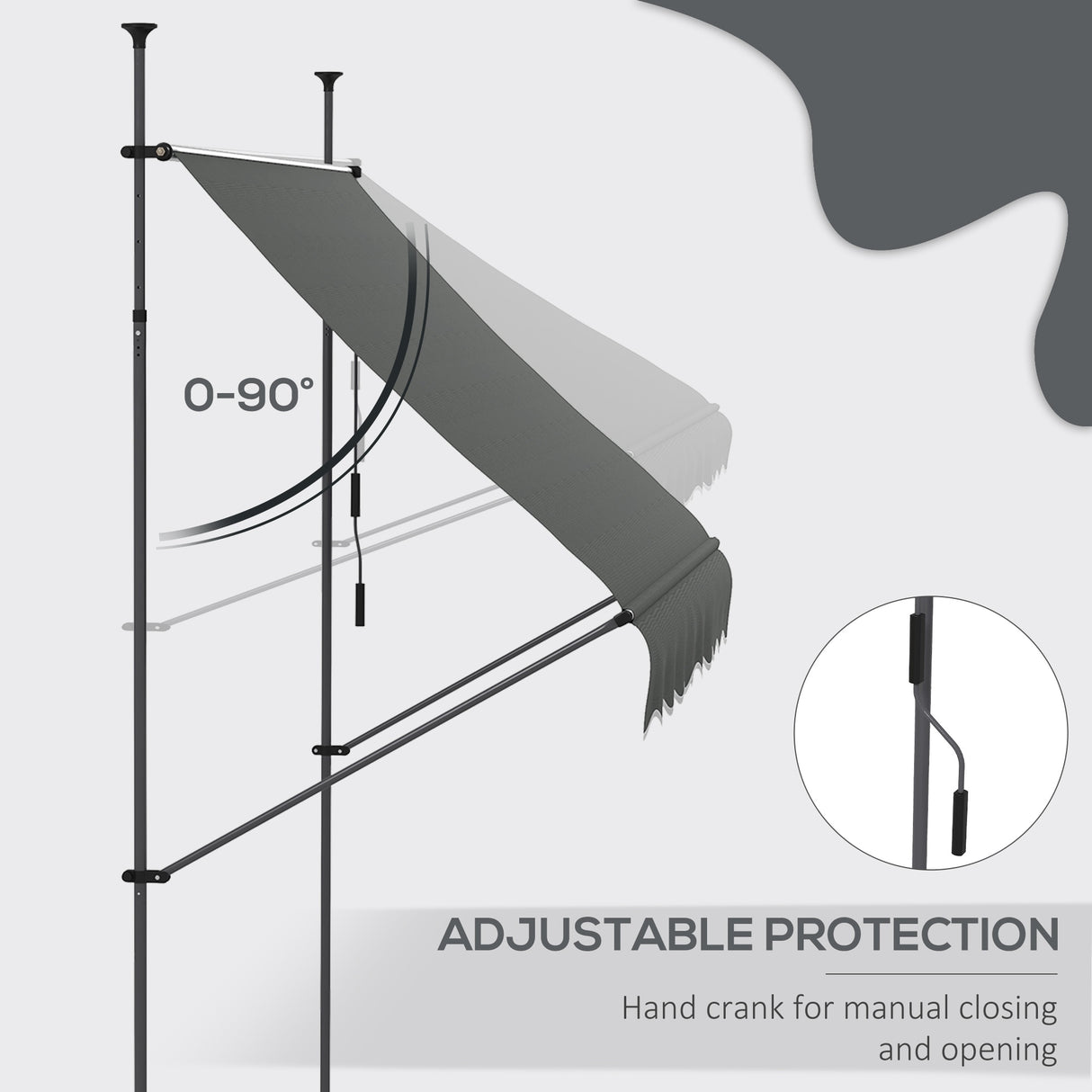 Outsunny 8' x 4' Manual Retractable Awning, Non-Screw Freestanding Patio Sun Shade Shelter with Support Pole Stand