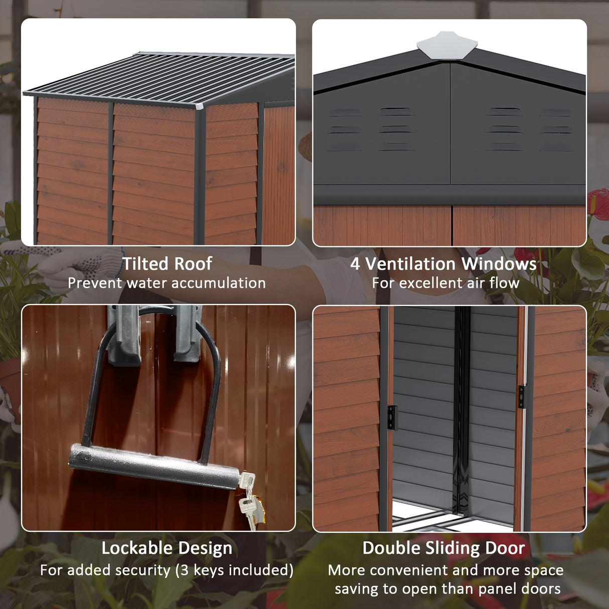 Outsunny 8' x 7' Outdoor Storage Shed, Galvanized Steel Metal Garden Shed with Double Sliding Lockable Door
